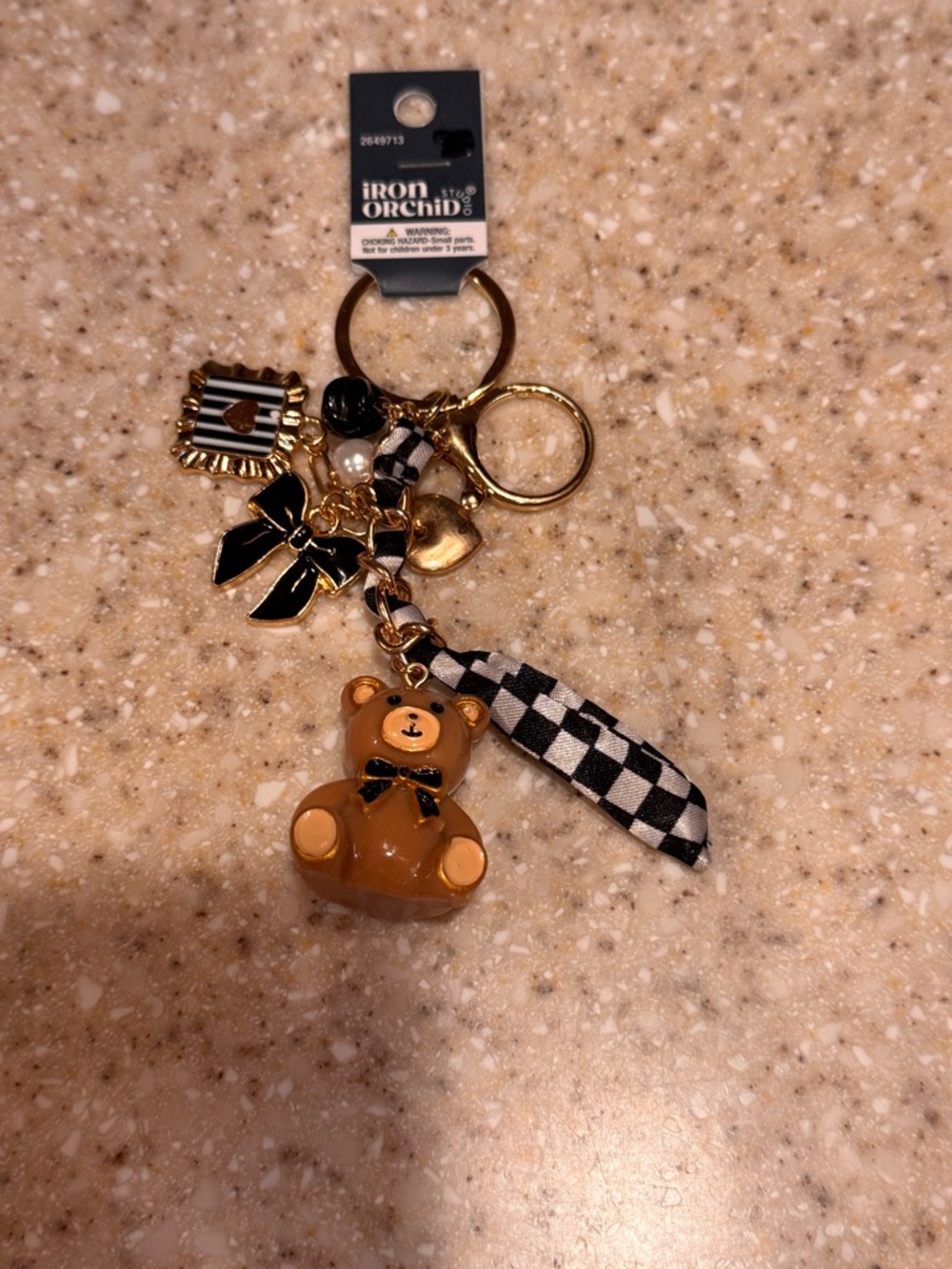 Iron Orchid Gold-Tone Brown Bear Keychain with Black & White Accent